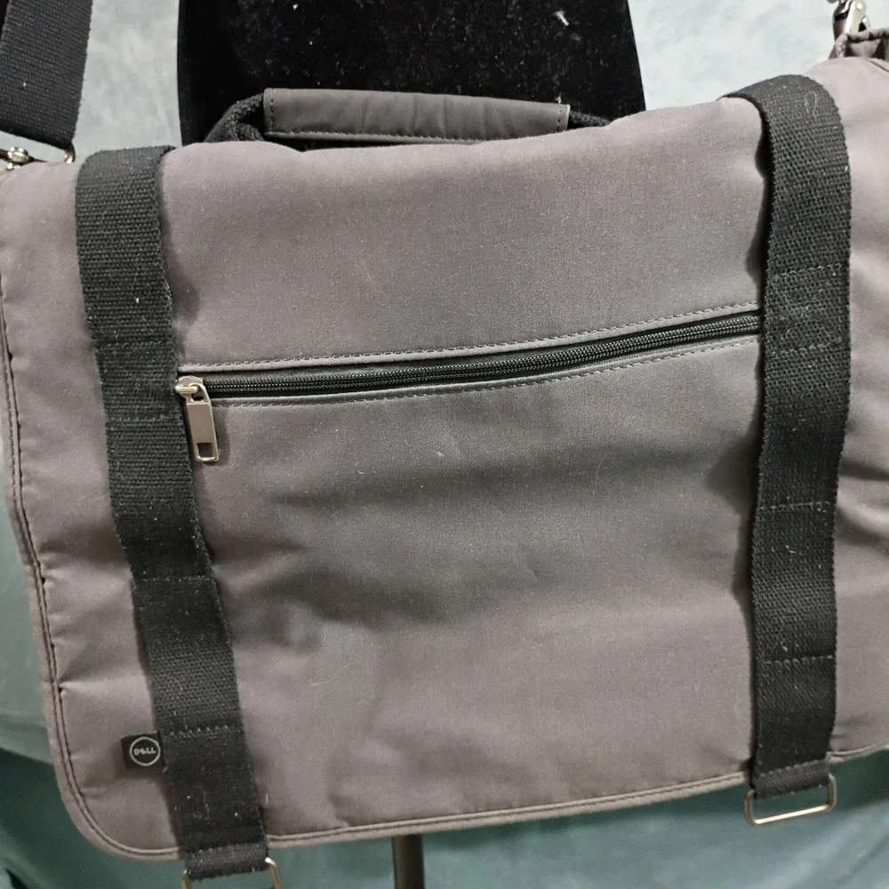 Dell Messenger Laptop Bag Gray Black Padded Shoulder Strap Travel Commuter Case